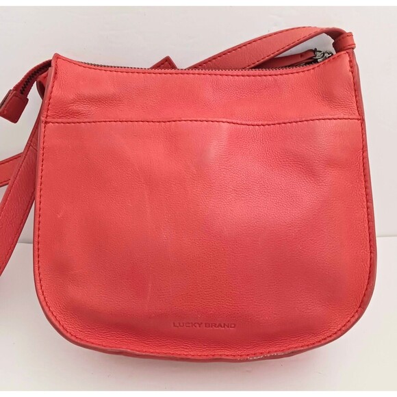 Lucky Brand Dk Orange Pebbled Leather Flap Front Shoulder Bag Adj Strap Zip Top - Picture 4 of 12